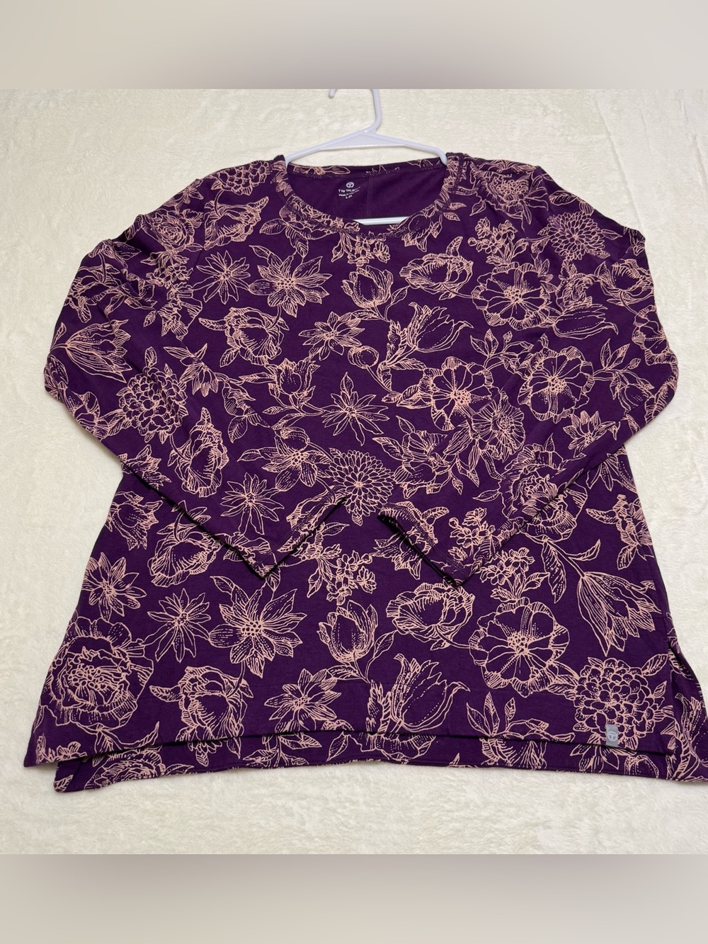 T By Talbots Long Sleeve T-Shirt Top Purple Floral Multi Color Stretch Size Lp